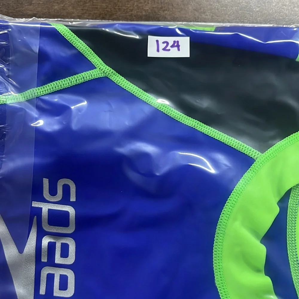 Speedo Boys Blue Black Lime Green Short Sleeve Rash Guard UV‎ 50+ Size 6-6X